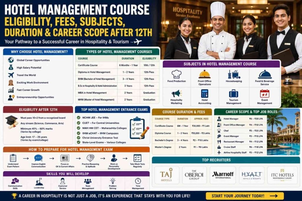 hotel management course eligibility criteria fee subjects, duration and career scope after 12th